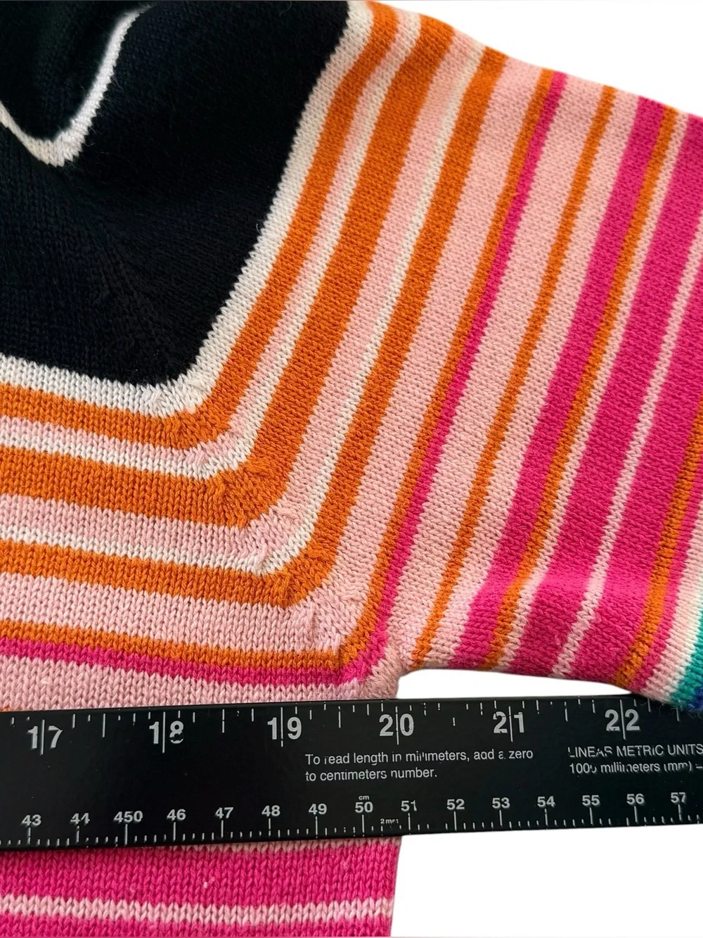 Sag Harbor Rainbow Stripe Floral Embroidered Knit Sweater Top Large